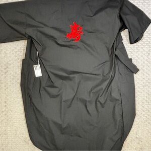 Vintage Japanese Style Kimono Men's Robe Black Dragon Red Embroidery Belted New